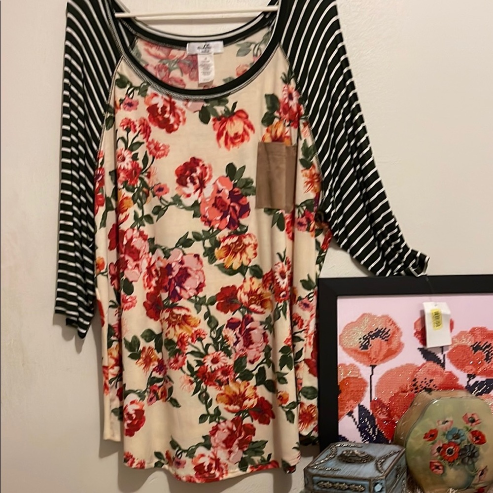 Floral and Striped Women's Top